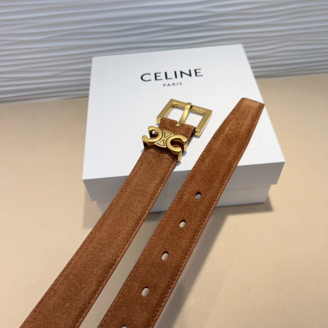 Celine Triomphe Suede Belt with an antique Brass Buckle
