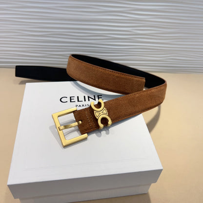 Celine Triomphe Suede Belt with an antique Brass Buckle