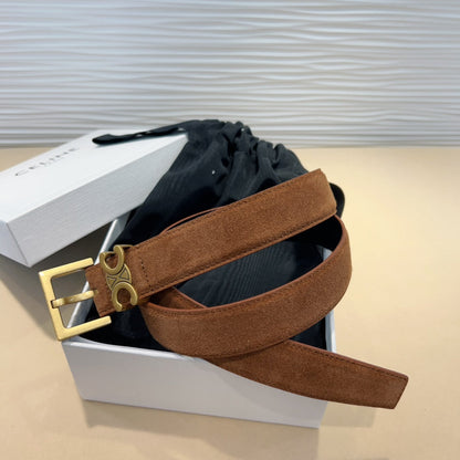 Celine Triomphe Suede Belt with an antique Brass Buckle