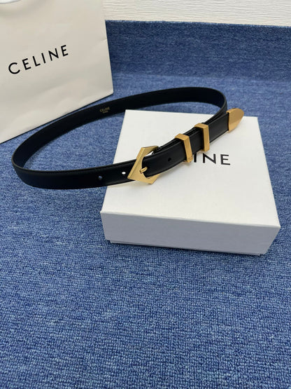 Celine Western Belt in Smooth Calfskin with Triangular Buckle