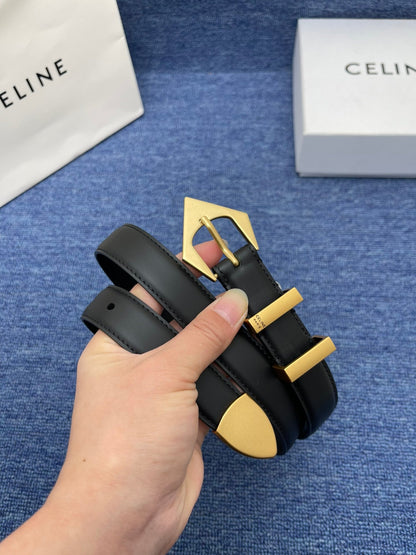 Celine Western Belt in Smooth Calfskin with Triangular Buckle