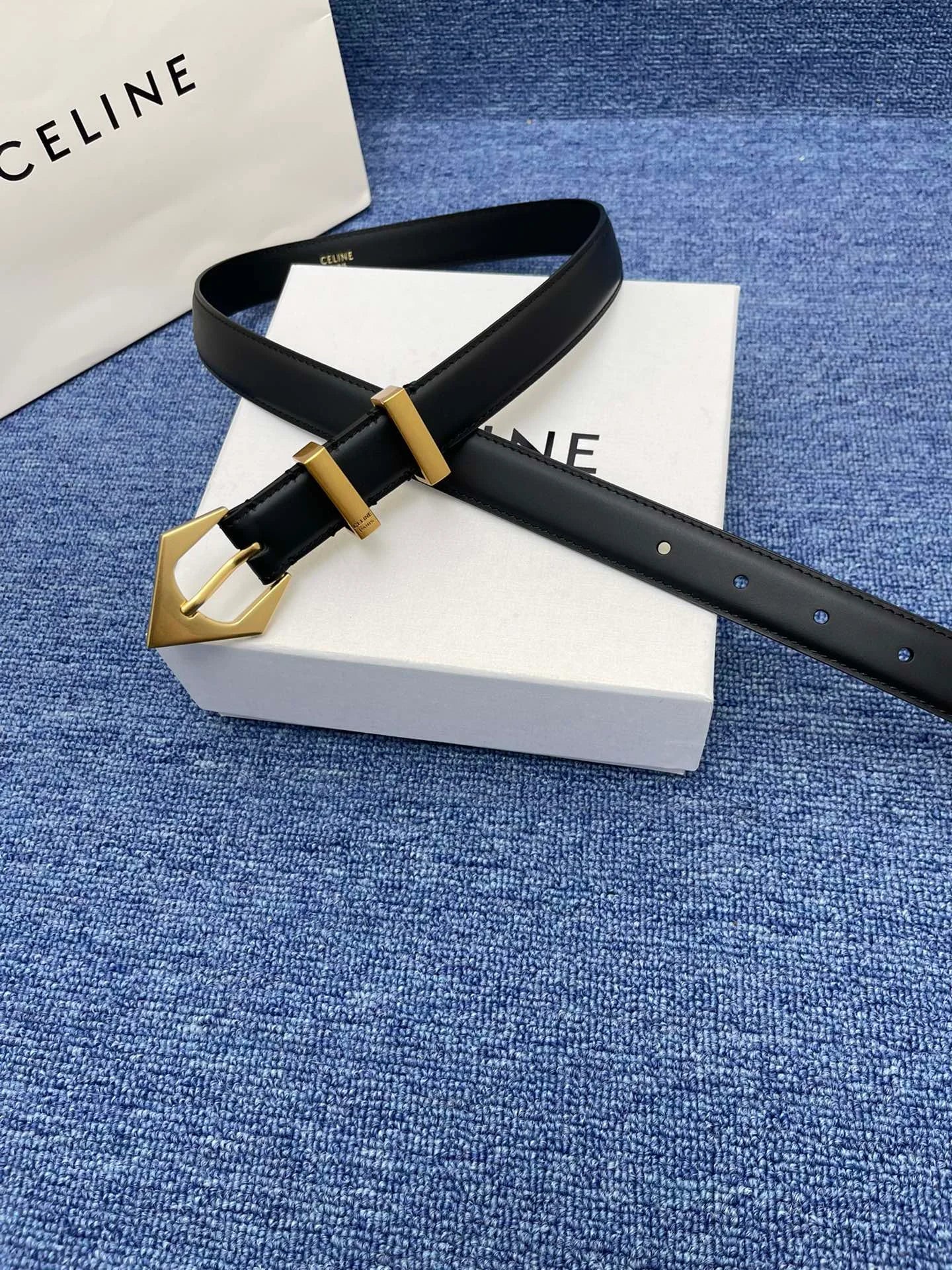 Celine Western Belt in Smooth Calfskin with Triangular Buckle