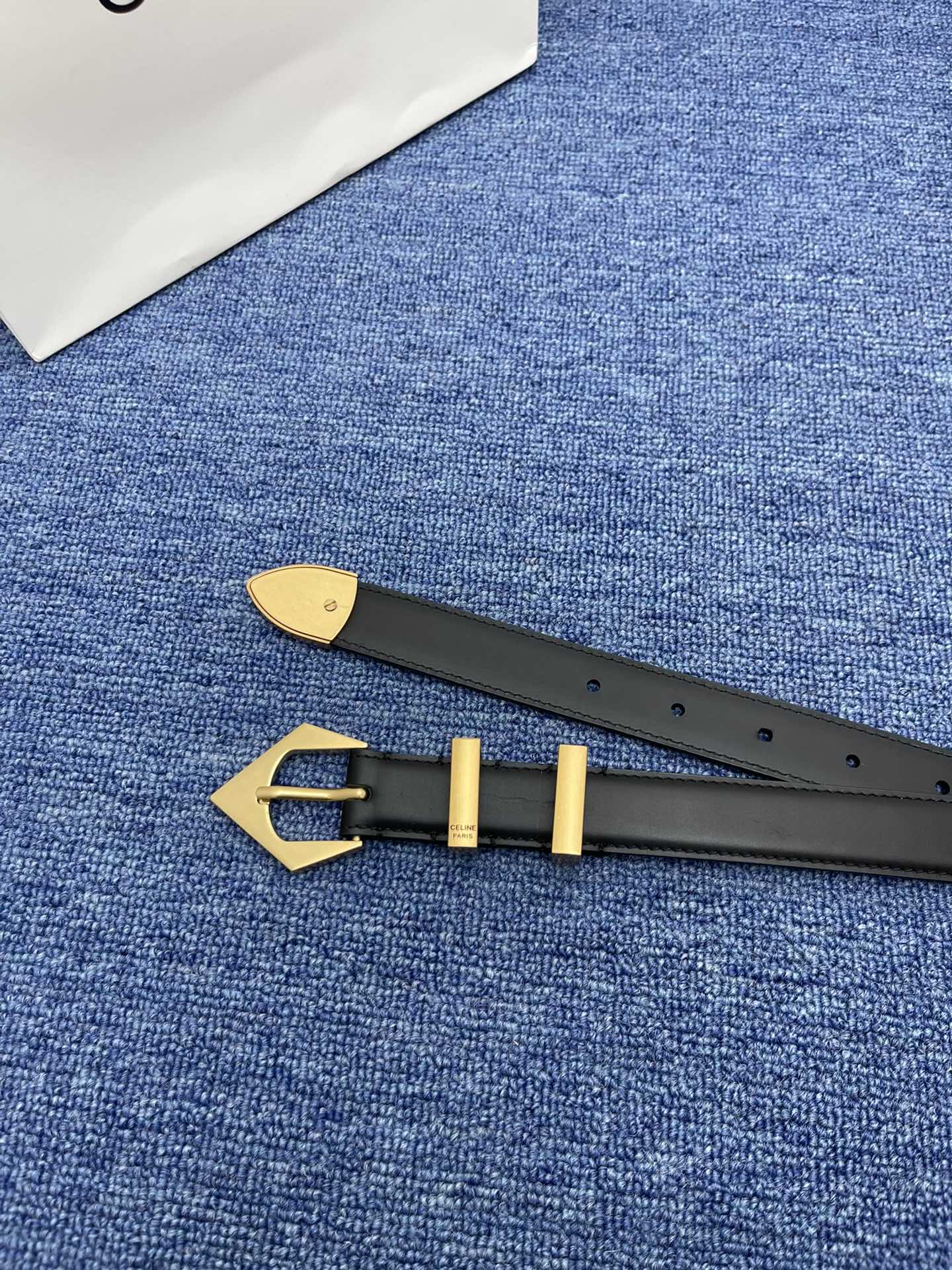 Celine Western Belt in Smooth Calfskin with Triangular Buckle