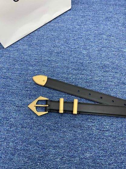 Celine Western Belt in Smooth Calfskin with Triangular Buckle