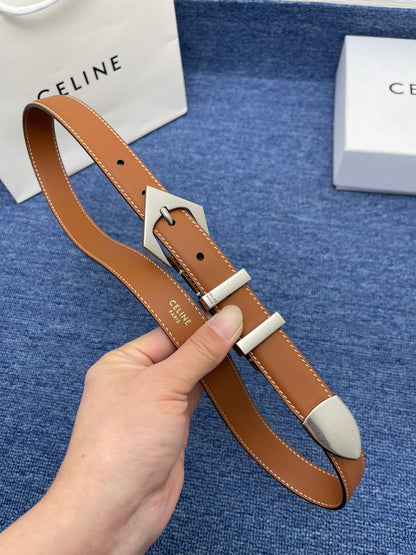 Celine Western Belt in Smooth Calfskin with Triangular Buckle
