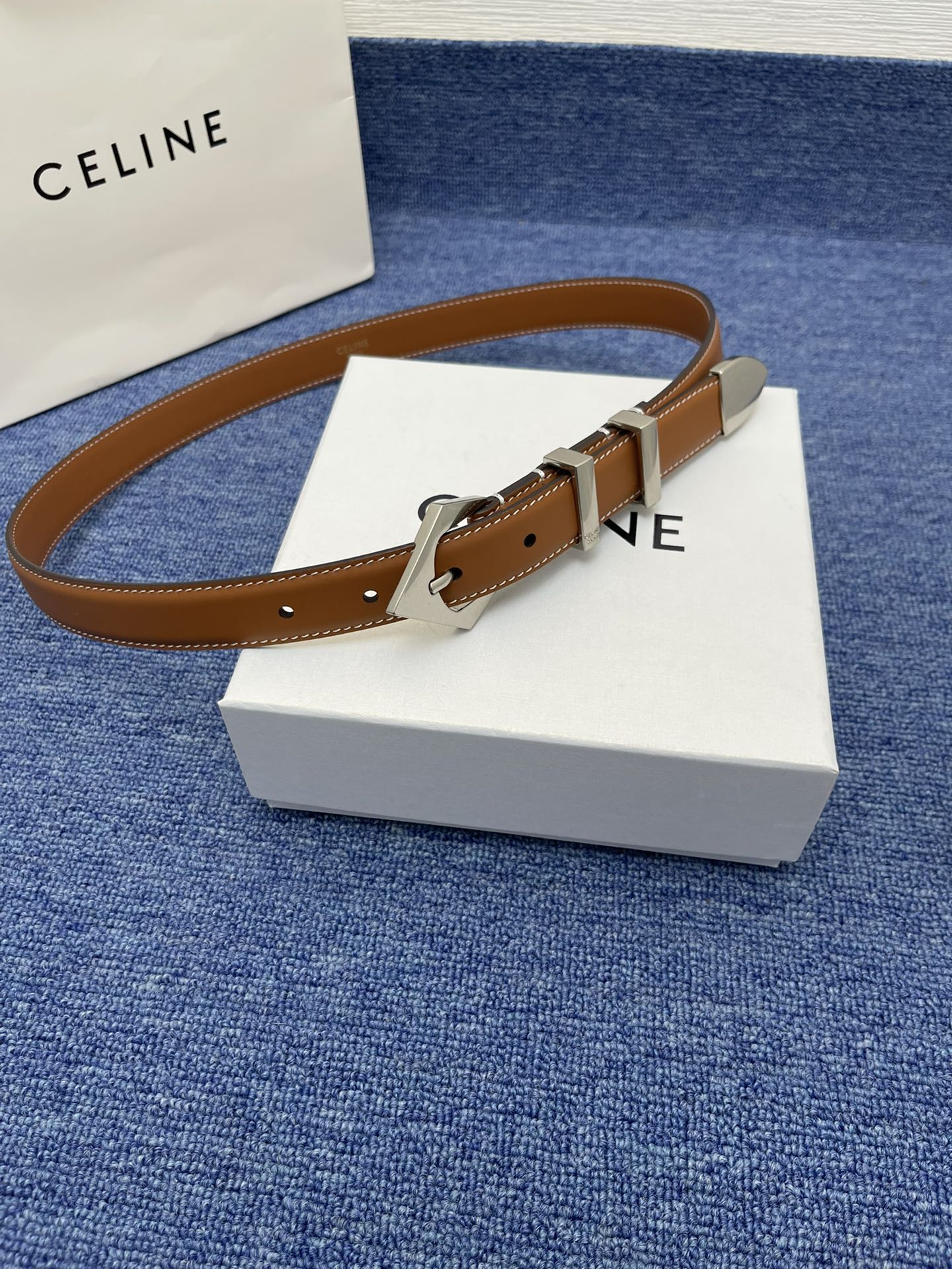 Celine Western Belt in Smooth Calfskin with Triangular Buckle