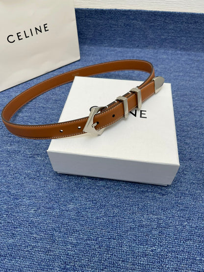 Celine Western Belt in Smooth Calfskin with Triangular Buckle
