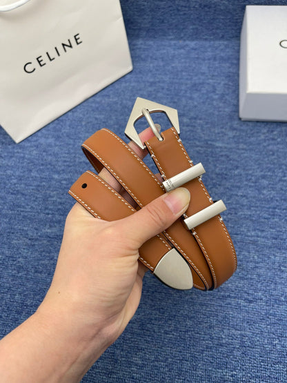Celine Western Belt in Smooth Calfskin with Triangular Buckle