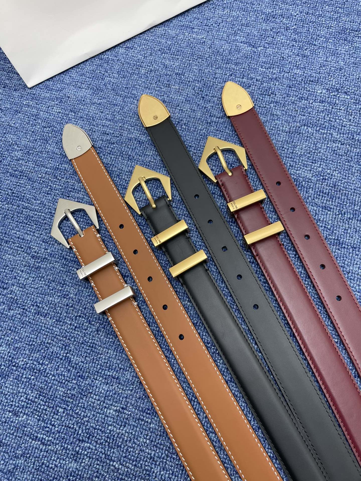 Celine Western Belt in Smooth Calfskin with Triangular Buckle