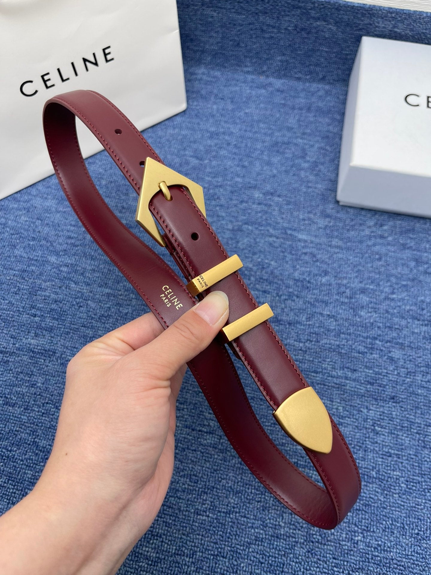 Celine Western Belt in Smooth Calfskin with Triangular Buckle