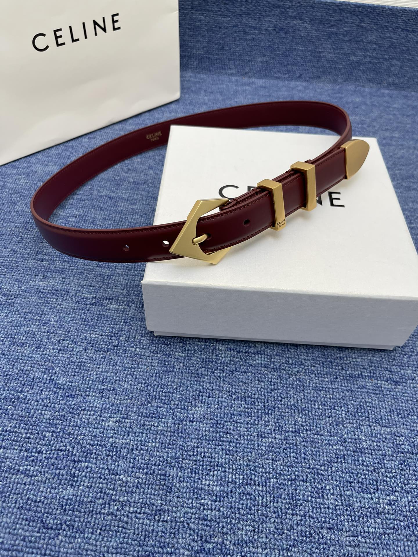 Celine Western Belt in Smooth Calfskin with Triangular Buckle