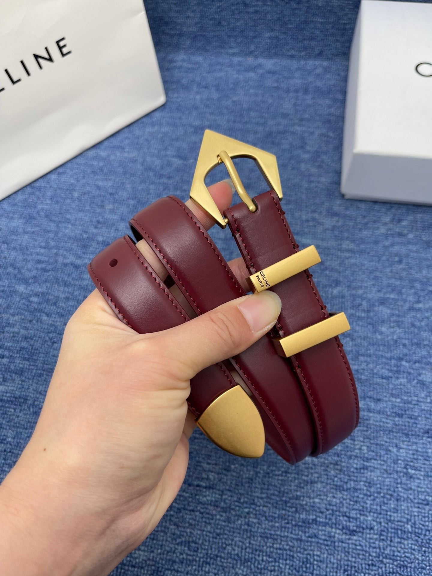 Celine Western Belt in Smooth Calfskin with Triangular Buckle