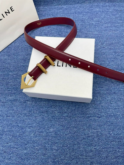Celine Western Belt in Smooth Calfskin with Triangular Buckle