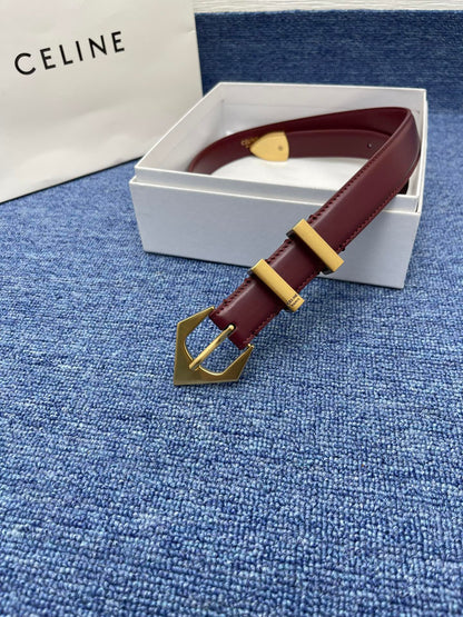 Celine Western Belt in Smooth Calfskin with Triangular Buckle