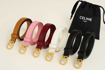 Celine Triomphe Classic Thin Belt with Engraved Buckle