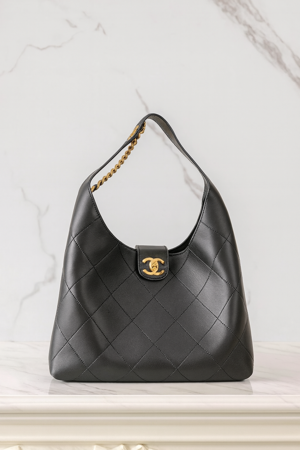 Chanel 25P Black Hobo Bag