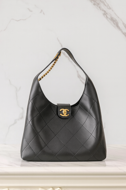 Chanel 25P Black Hobo Bag