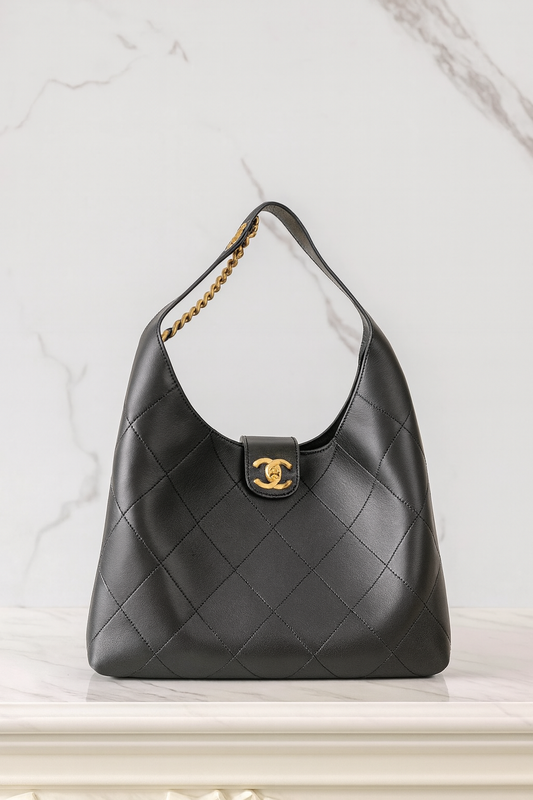 Chanel 25P Black Hobo Bag
