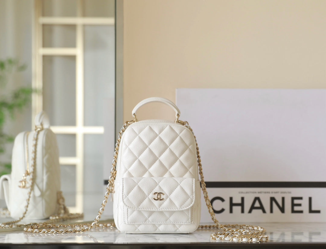 CHANEL 24C Matelassé Backpack White