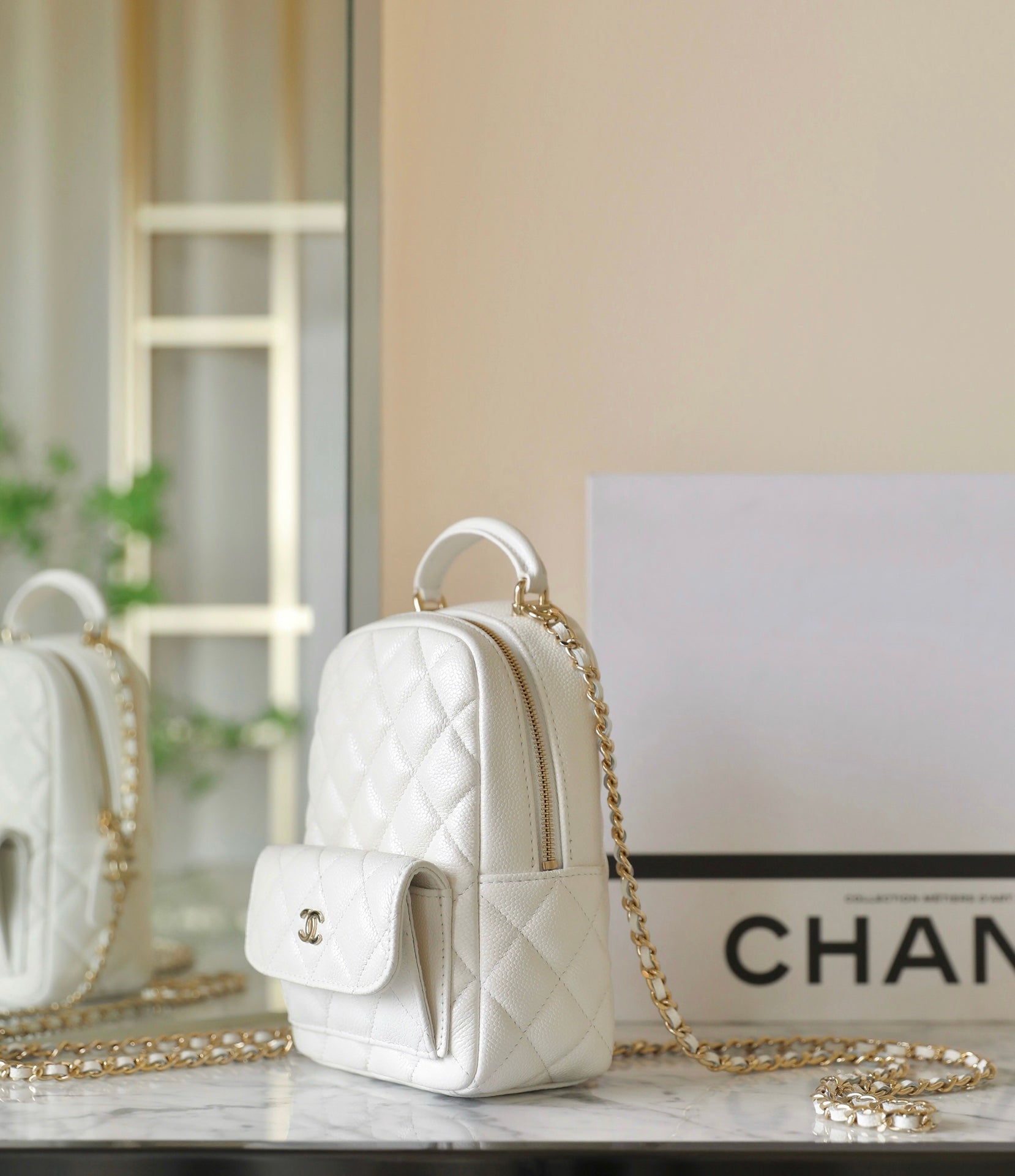 CHANEL 24C Matelassé Backpack White