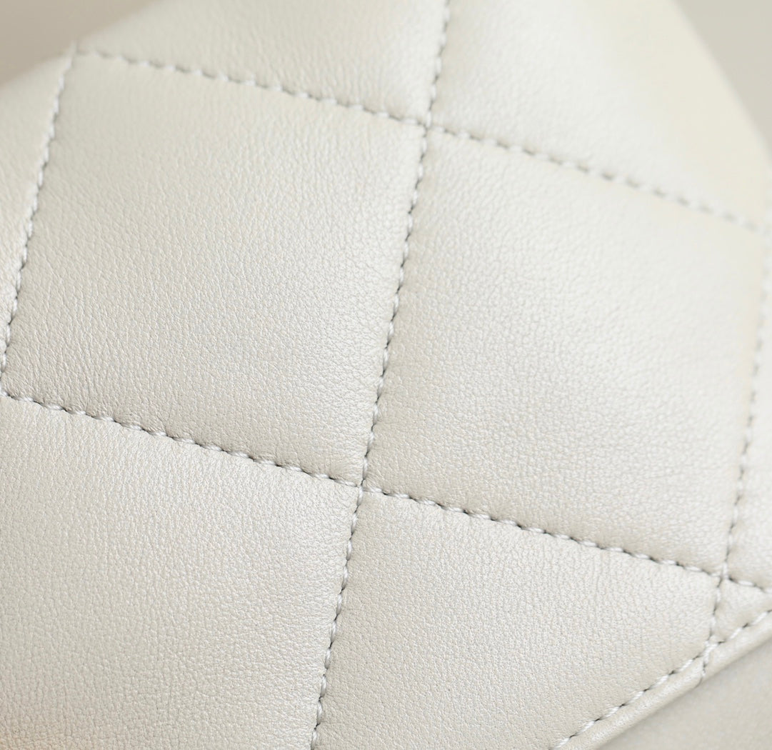 Chanel 24B Lambskin Clutch with Chain - White