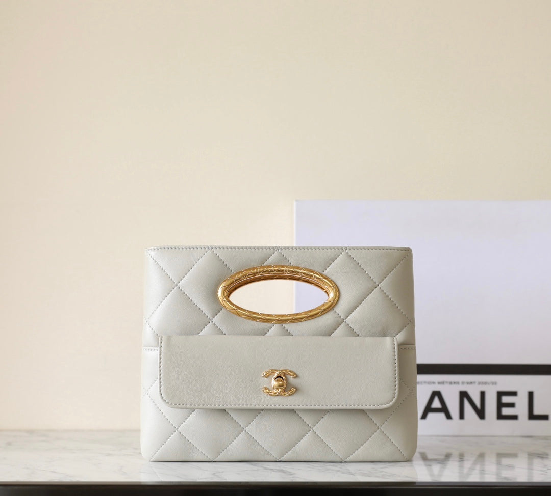 Chanel 24B Lambskin Clutch with Chain - White