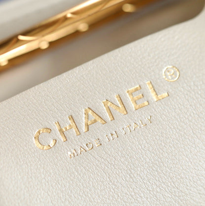 Chanel 24B Lambskin Clutch with Chain - White