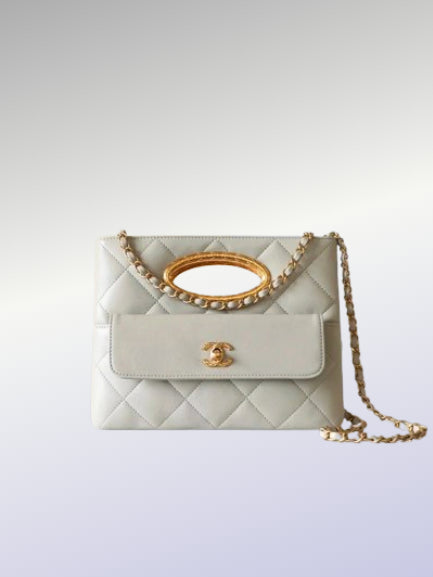 Chanel 24B Lambskin Clutch with Chain - White