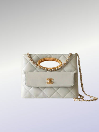 Chanel 24B Lambskin Clutch with Chain - White