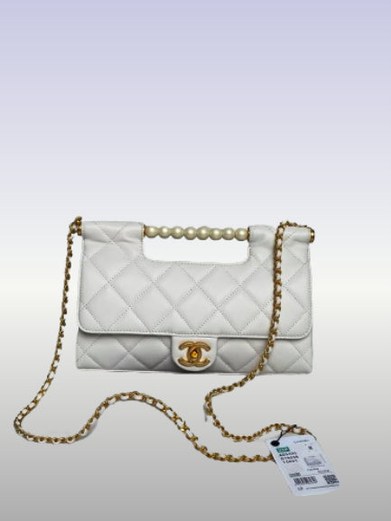 Chanel 25P Pearl Handle Shoulder Bag – White