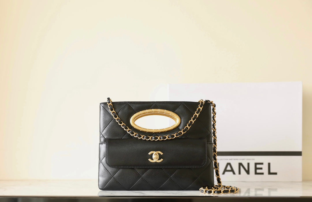 Chanel 24B Lambskin Clutch with Chain – Black