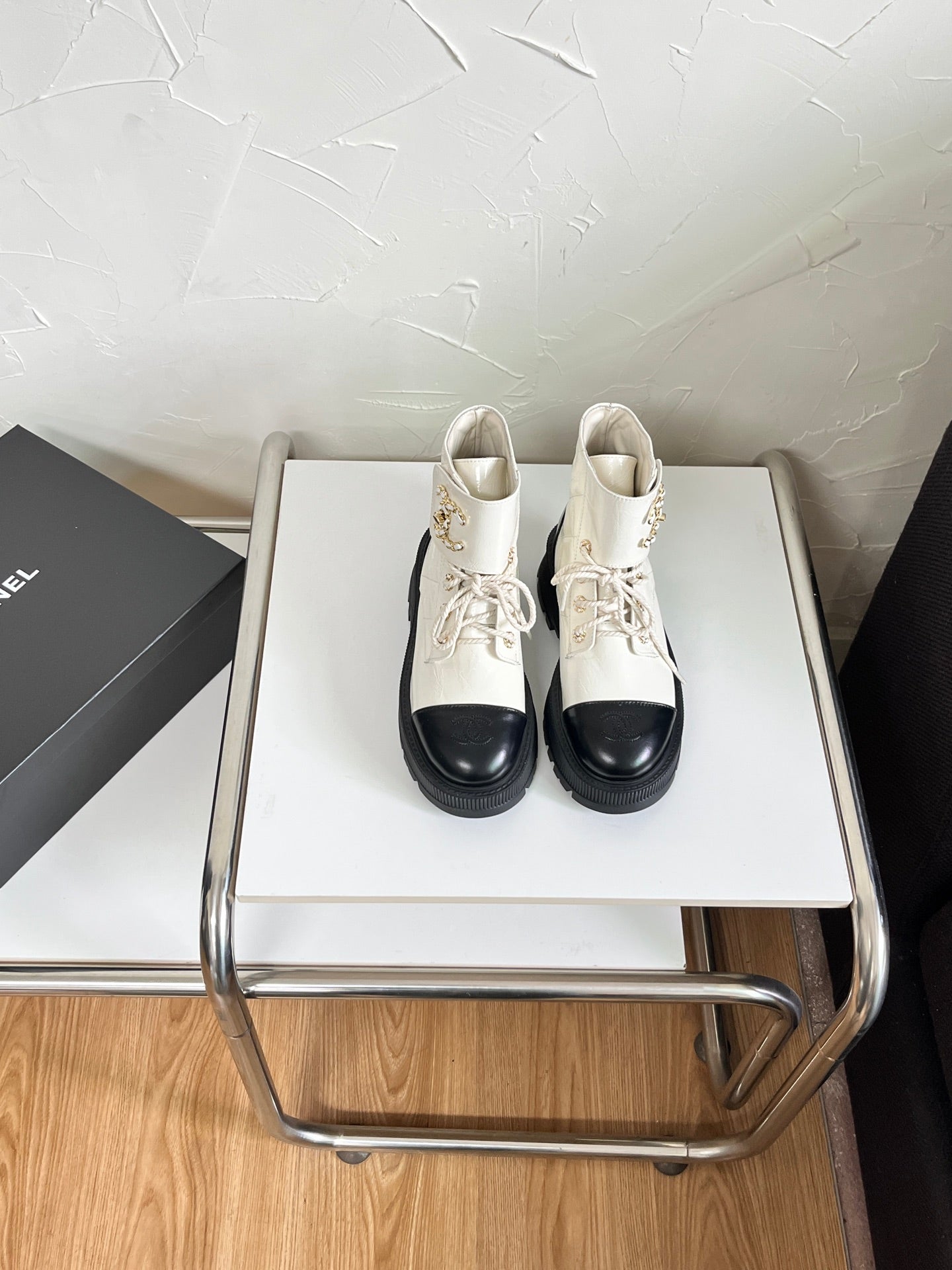 Chanel CC Logo Lace-Up Combat Ankle Boots
