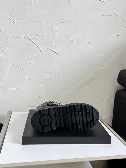 Chanel CC Logo Lace-Up Combat Ankle Boots