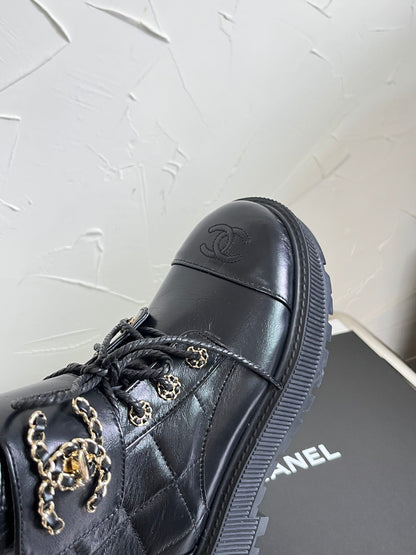 Chanel CC Logo Lace-Up Combat Ankle Boots