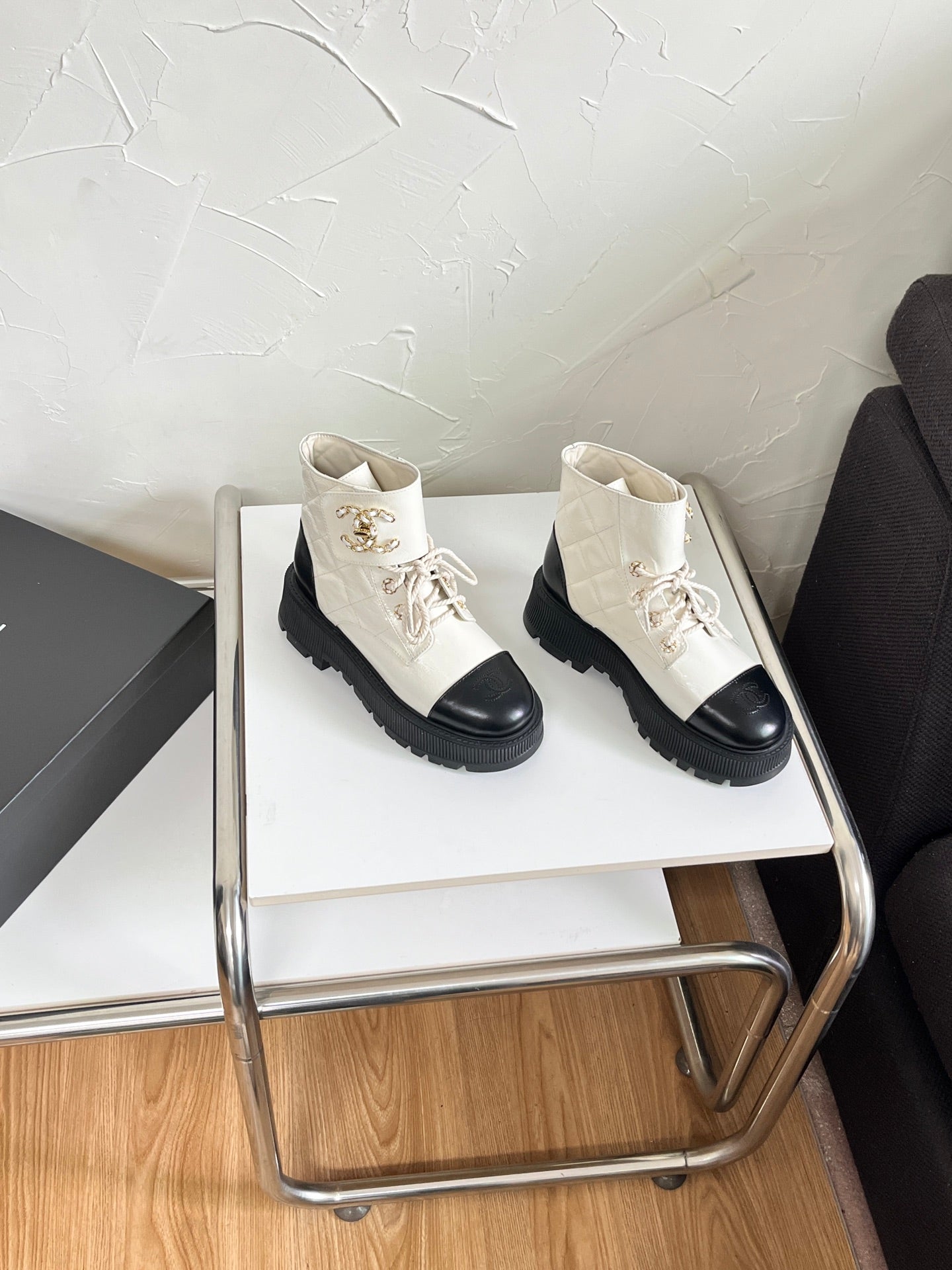 Chanel CC Logo Lace-Up Combat Ankle Boots