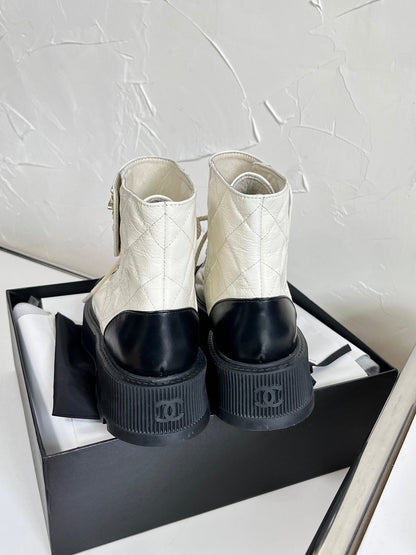 Chanel CC Logo Lace-Up Combat Ankle Boots
