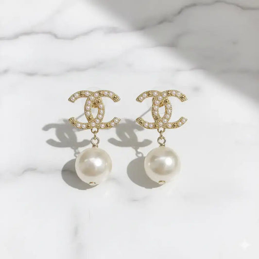 Chanel CC Pearl Drop Earrings