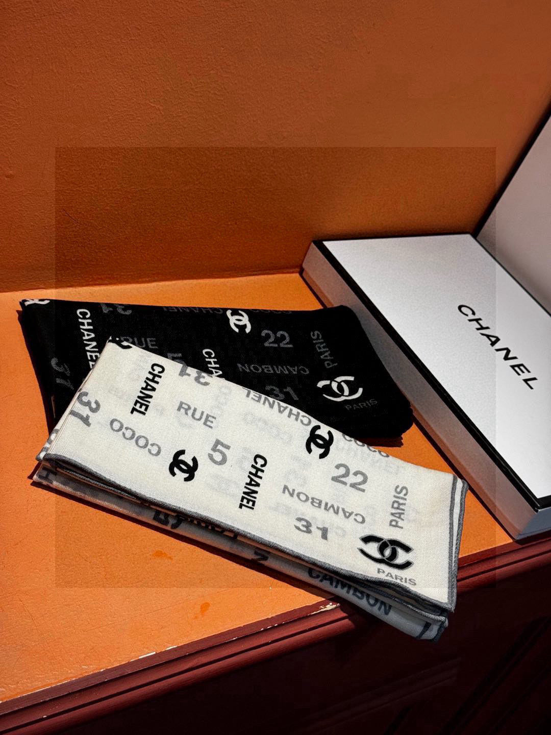 Chanel Coco Paris Rue Cambon Logo Scarf