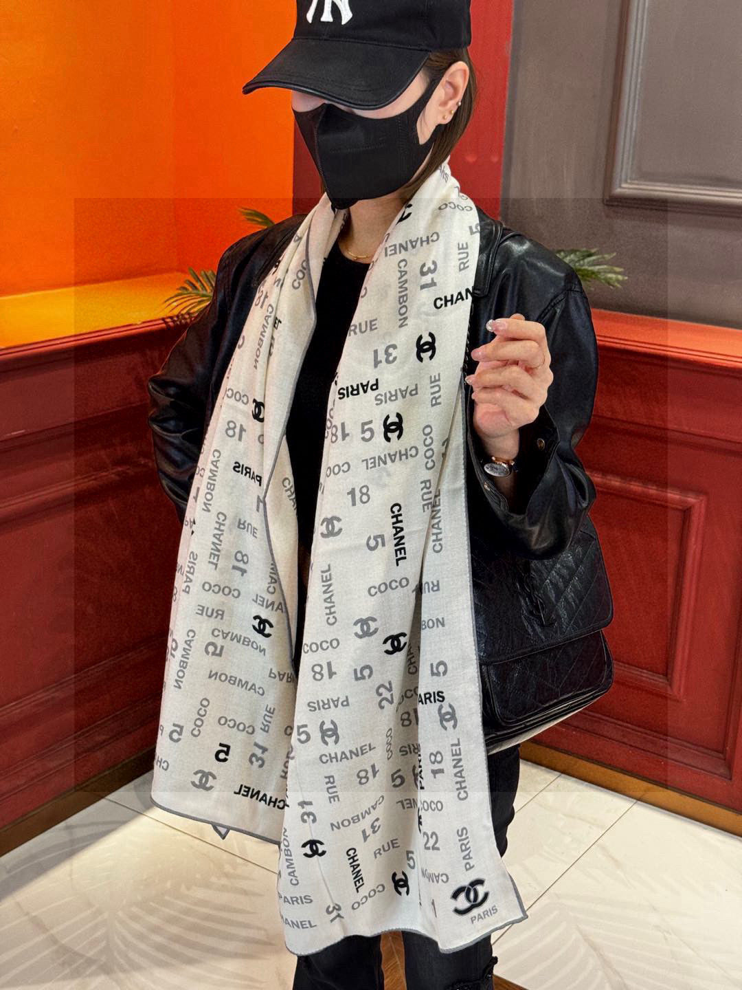Chanel Coco Paris Rue Cambon Logo Scarf
