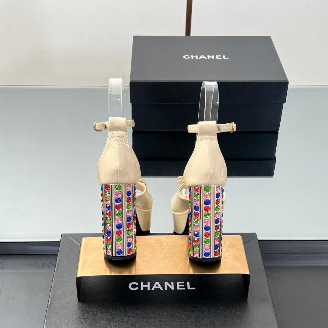 Chanel Jewel-Embellished CC High Heel Sandals