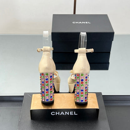 Chanel Jewel-Embellished CC High Heel Sandals