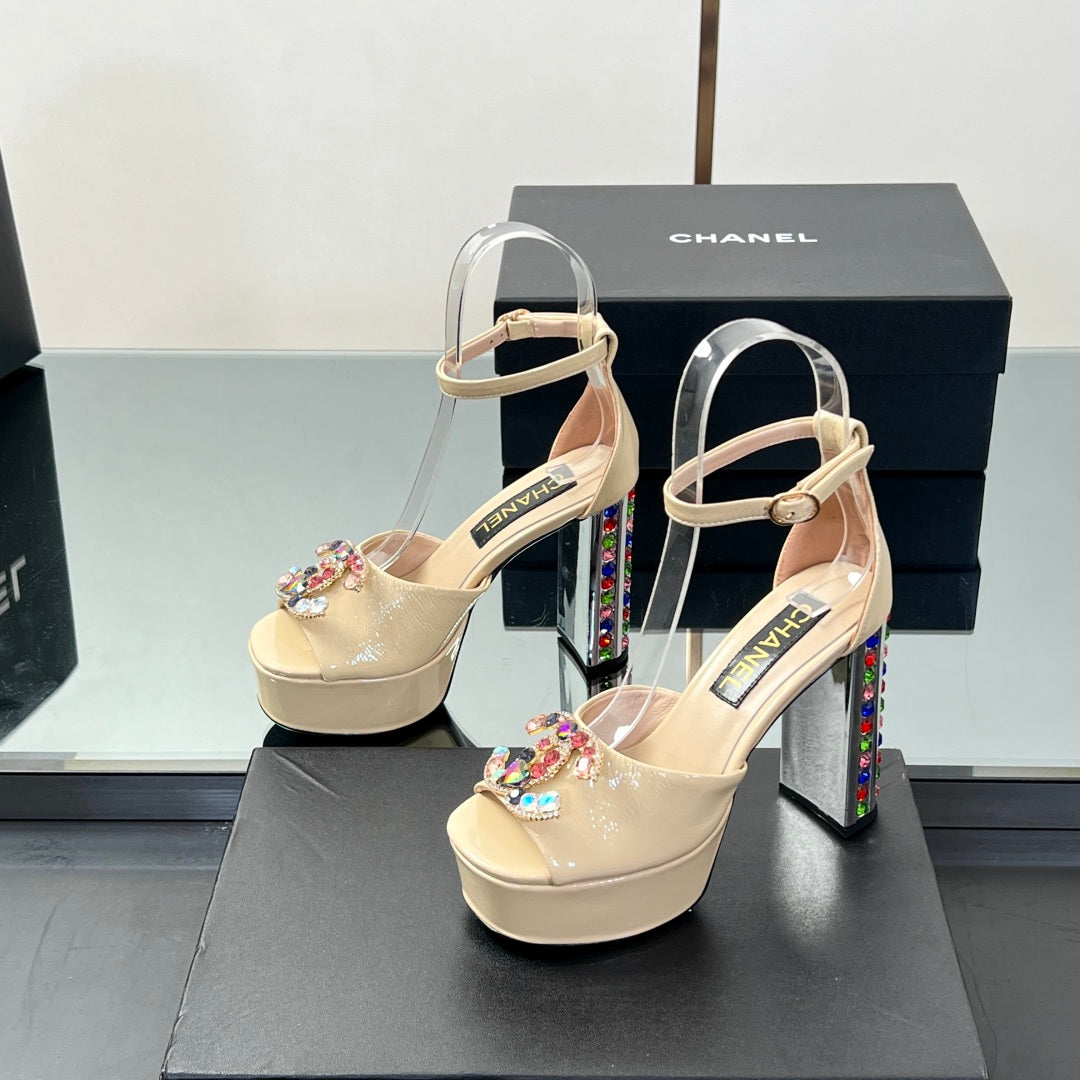Chanel Jewel-Embellished CC High Heel Sandals
