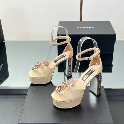 Chanel Jewel-Embellished CC High Heel Sandals