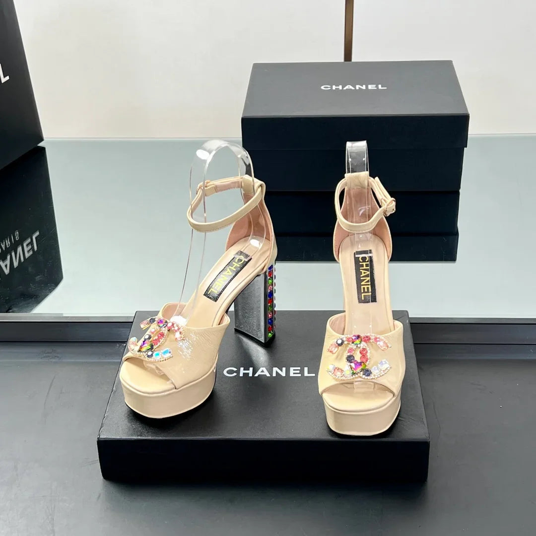 Chanel Jewel-Embellished CC High Heel Sandals