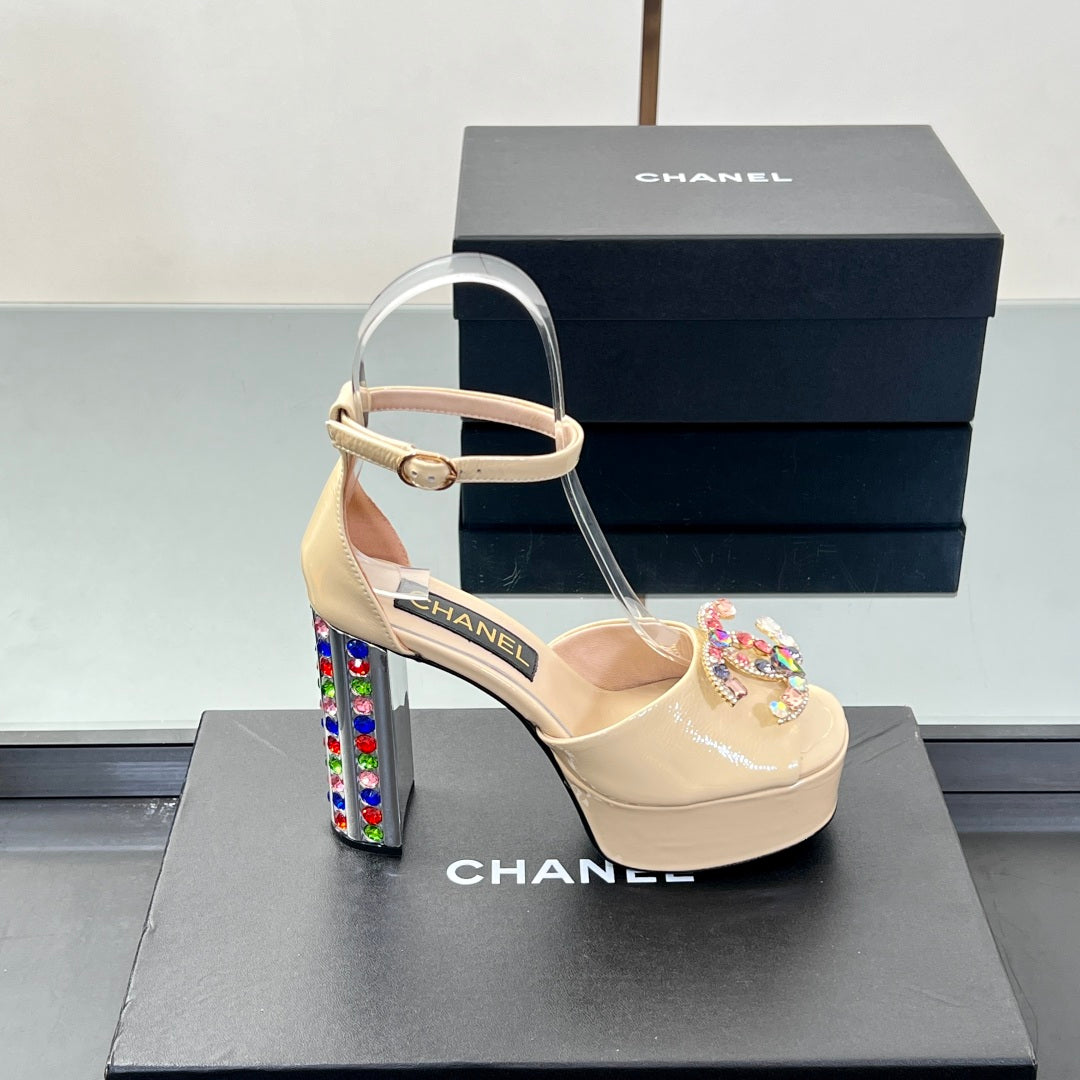 Chanel Jewel-Embellished CC High Heel Sandals