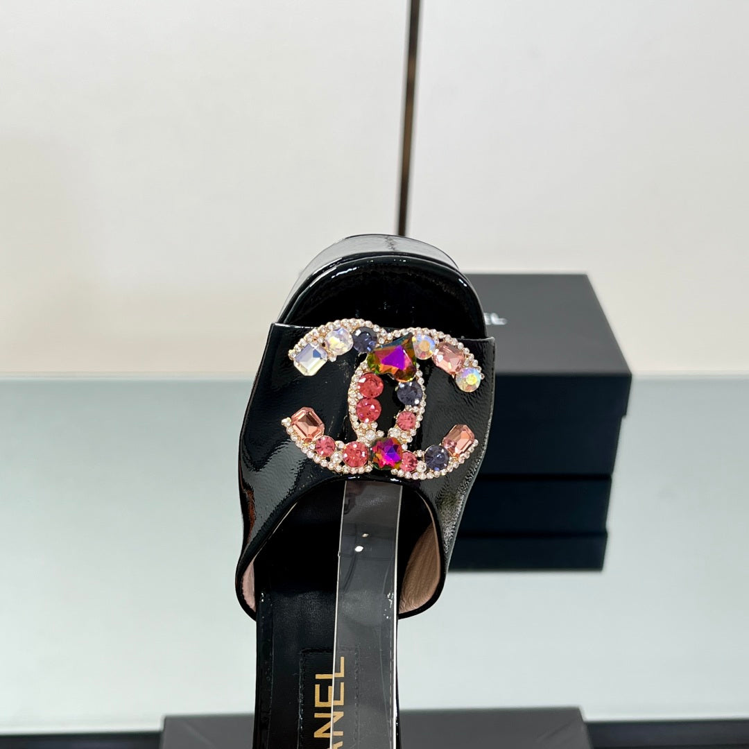 Chanel Jewel-Embellished CC High Heel Sandals