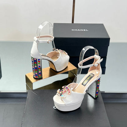 Chanel Jewel-Embellished CC High Heel Sandals