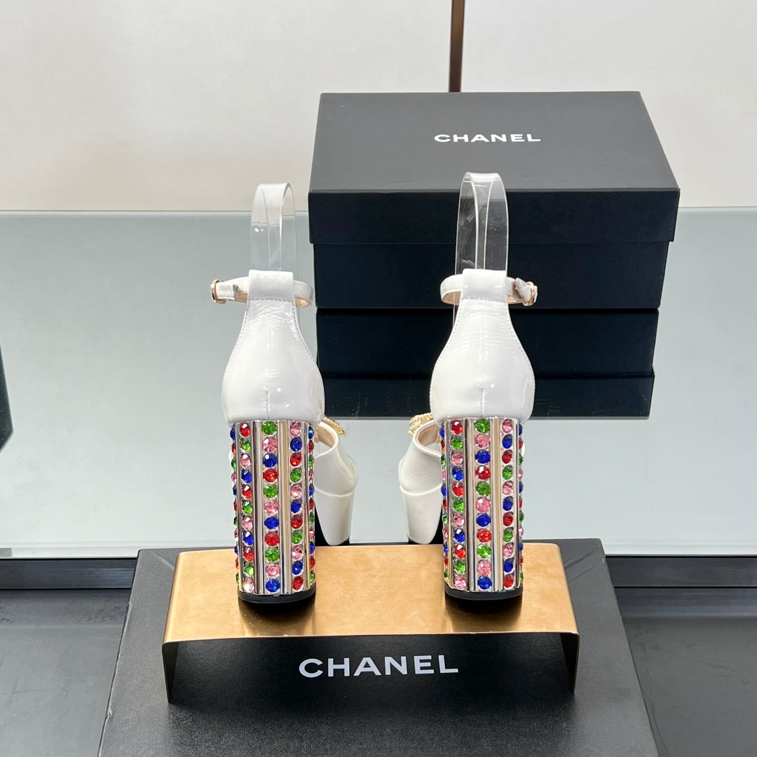 Chanel Jewel-Embellished CC High Heel Sandals