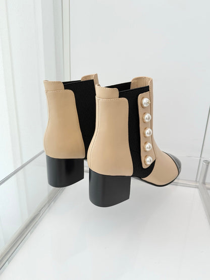 Chanel Pearl Button Two-Tone Cap Toe Ankle Boots
