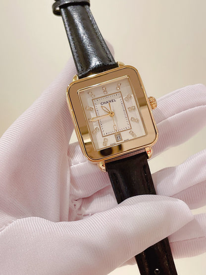 Chanel Première Square Diamond Gold Leather Watch